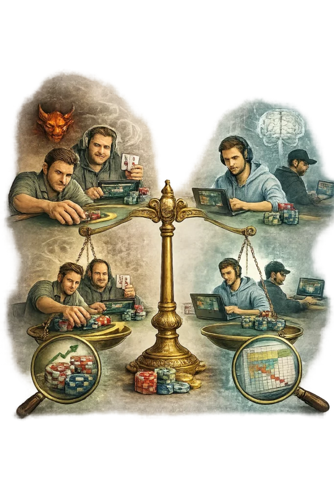 Exploitative vs GTO poker strategy illustration