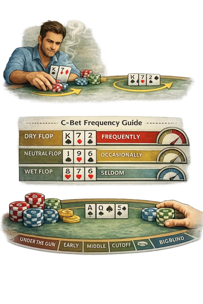 Post-flop continuation bet poker illustration