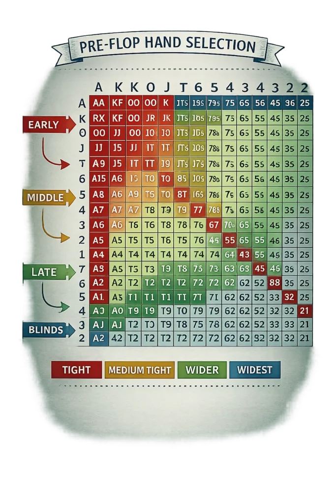 Preflop hand ranges by position