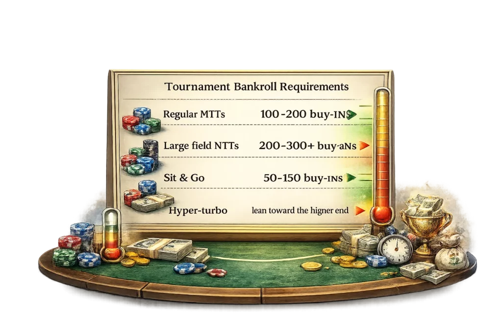 Tournament poker bankroll management illustration